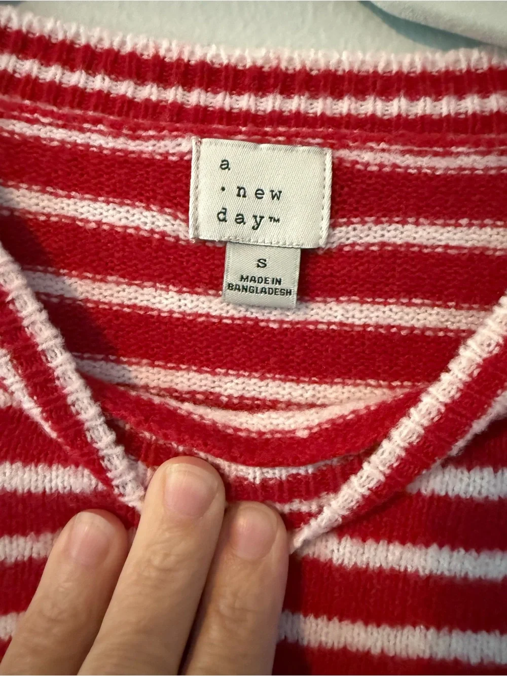 a new day Red & White Striped Heart Crew Sweater